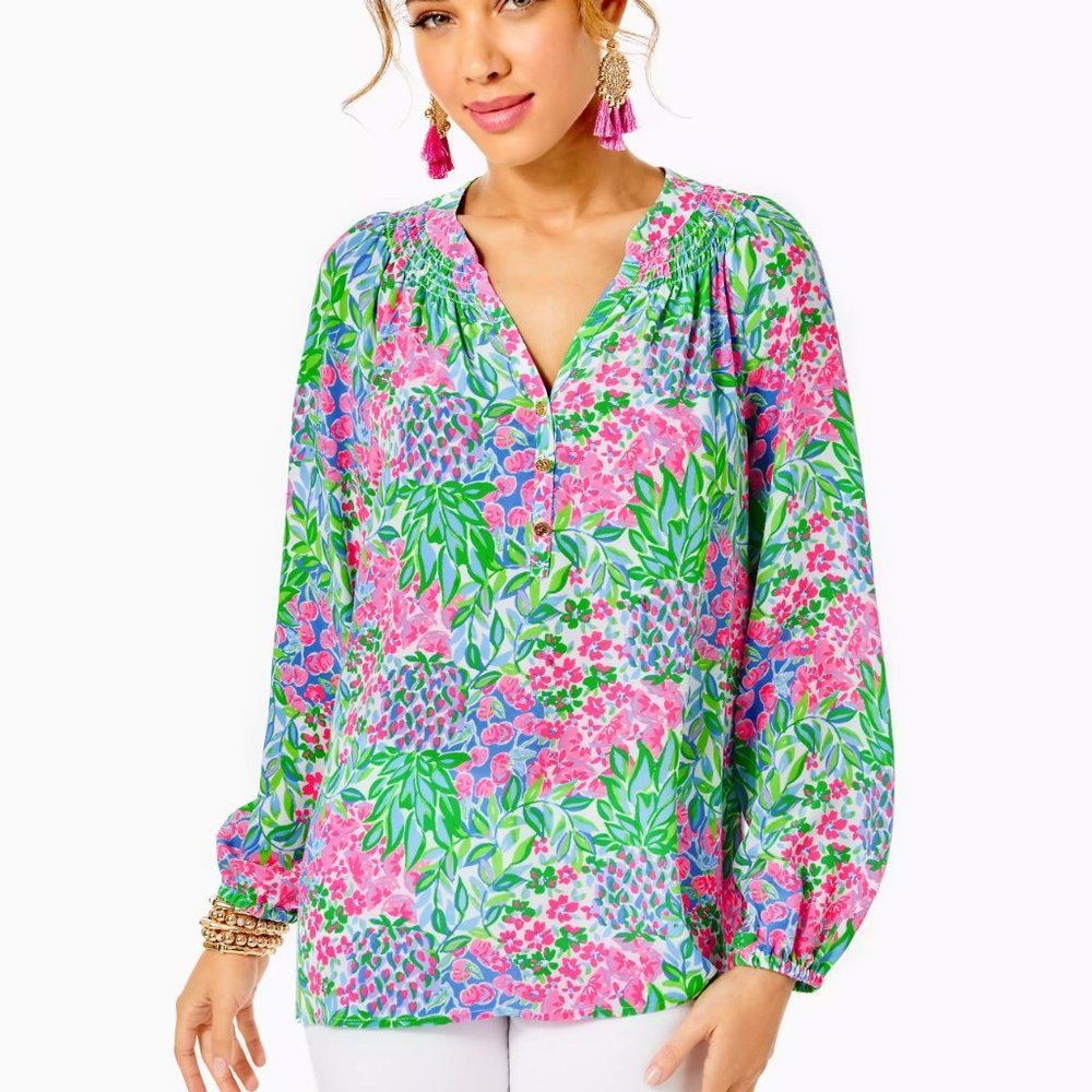 Lilly Pulitzer $178 Elsa Silk Top, Multi A Cherry On Top, Sz L, NWT - Picture 5 of 9